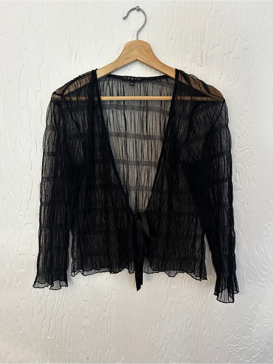 Logic Tops - VINTAGE Y2K Sheer Black Tie Front Blouse Medium Mesh Whimsigoth Witch Fairy Chic